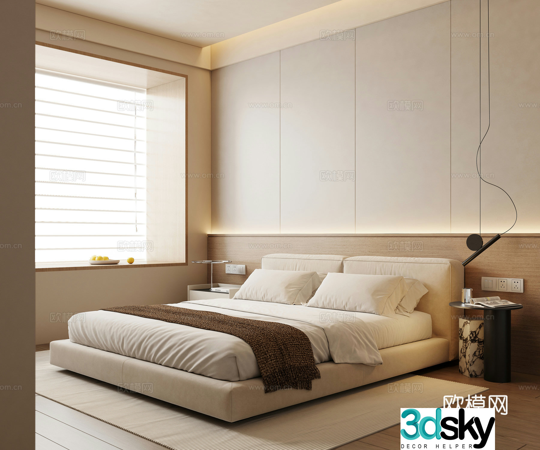 Modern creamy bedroom 3d model