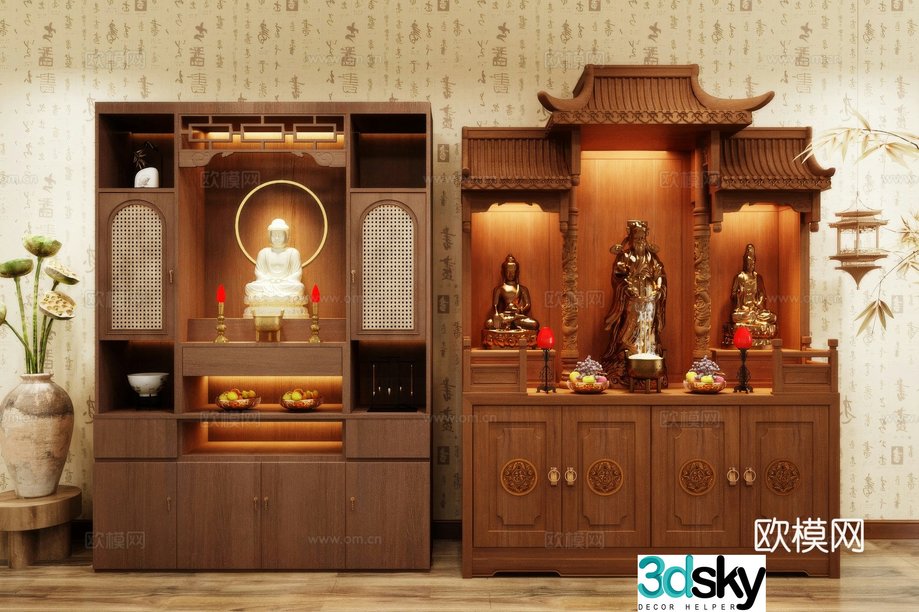 Buddha niche shrine hostel incense stove candle holder 3d model