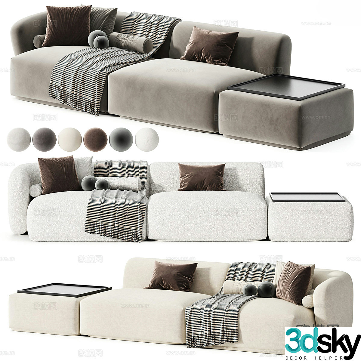 Modern cream style combination sofa 3d model