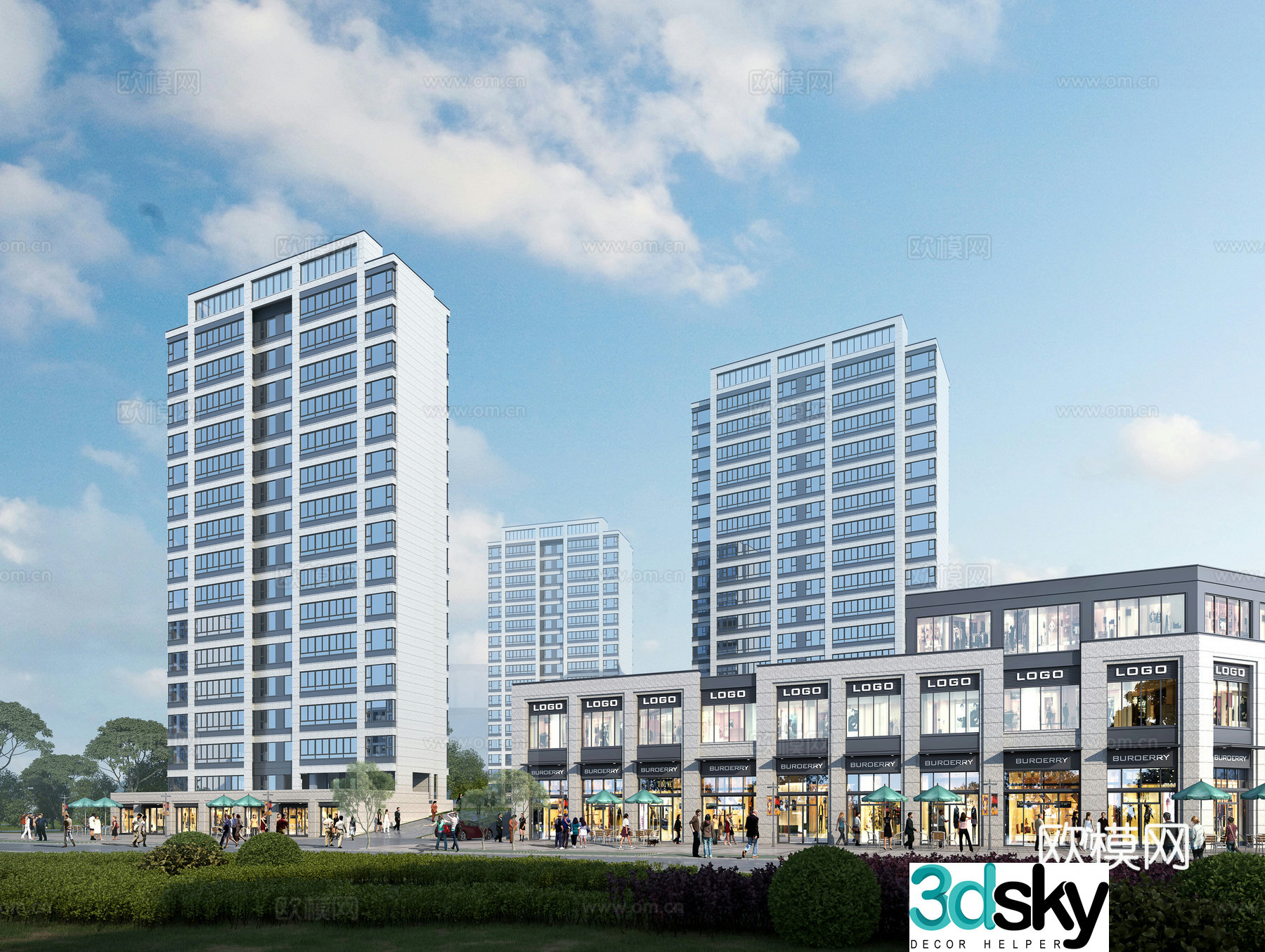 Commercial 3D model along the street