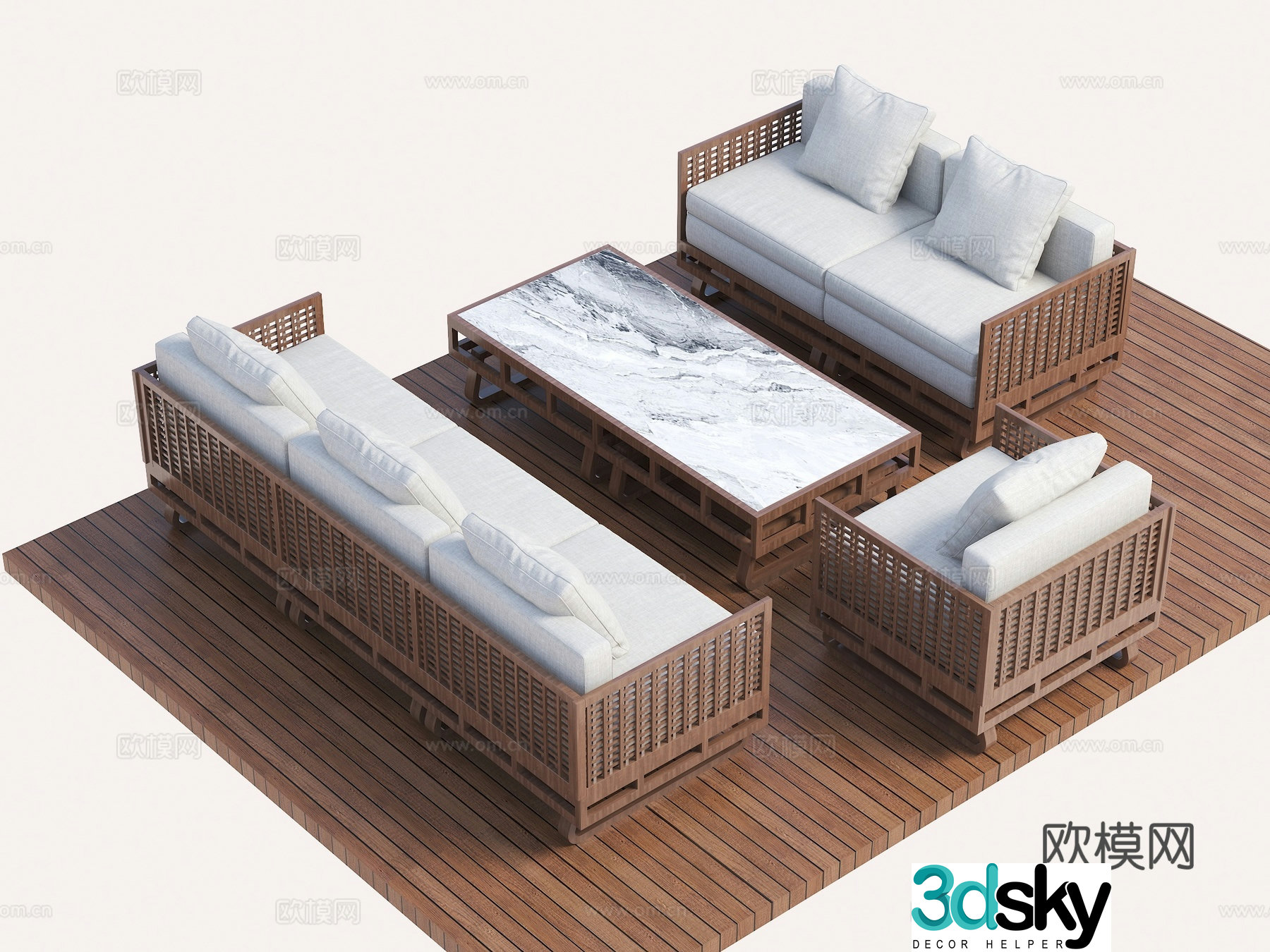 New Chinese style outdoor sofa solid wood sofa outdoor sofa sofa coffee table combination outdoor multi-person sand 3D model