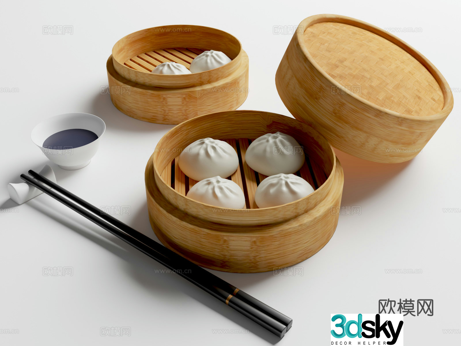 cartoon food xiaolongbao steamed buns breakfast a cage of xiaolongbao 3d model