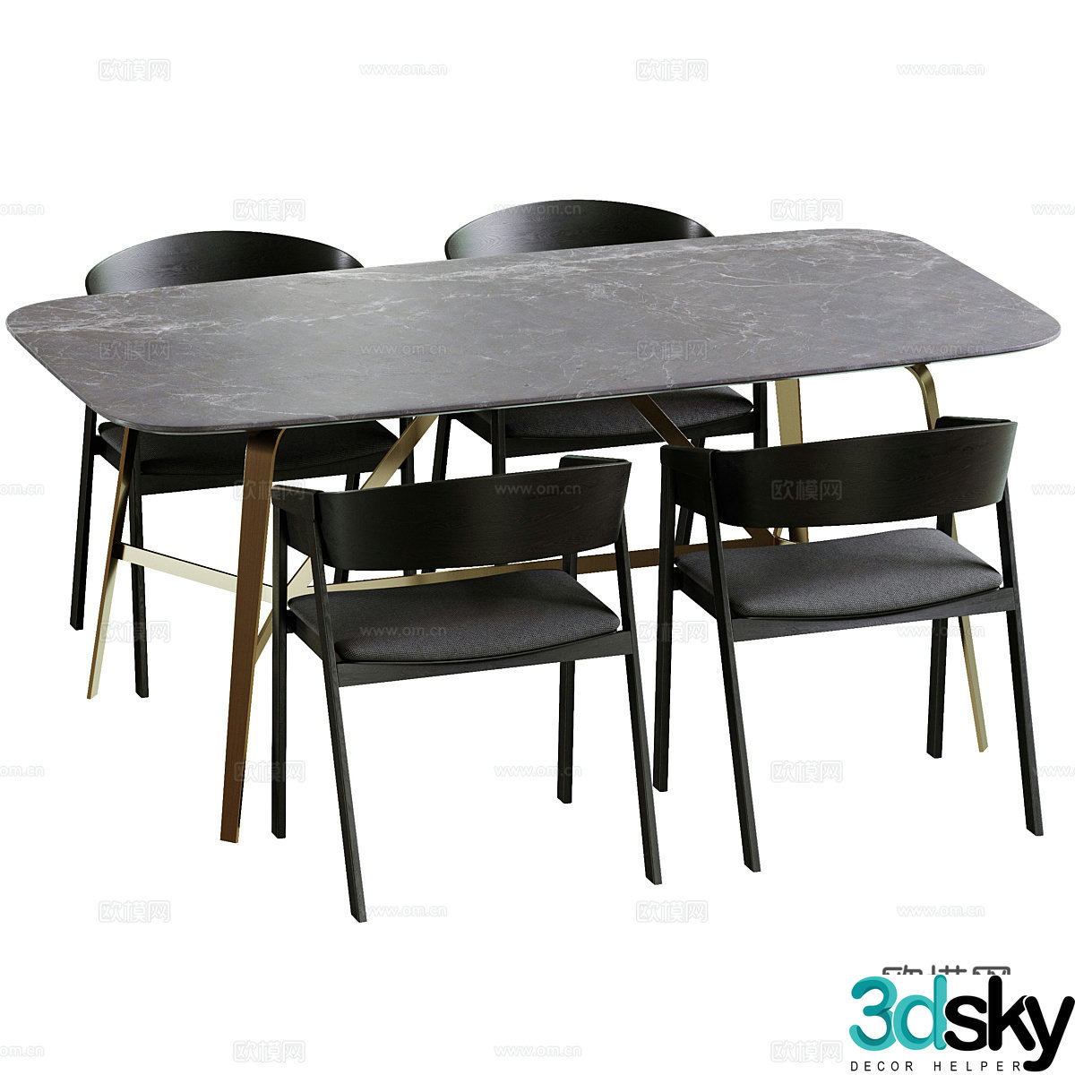 Modern light luxury dining table and chair 3D model