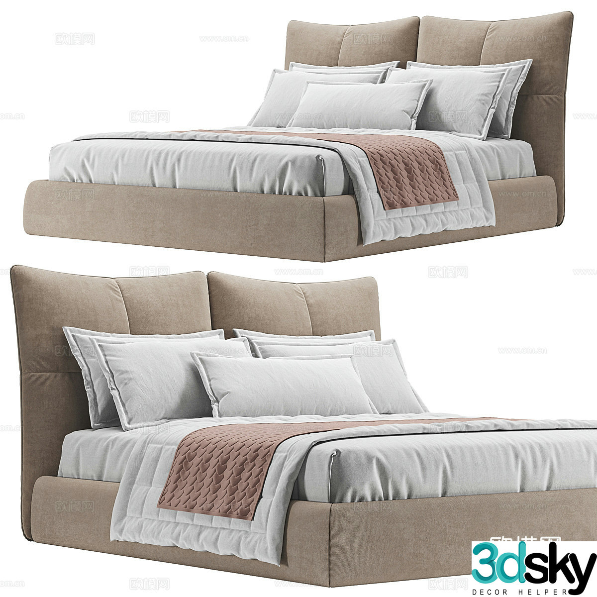 Modern cream style double bed 3d model