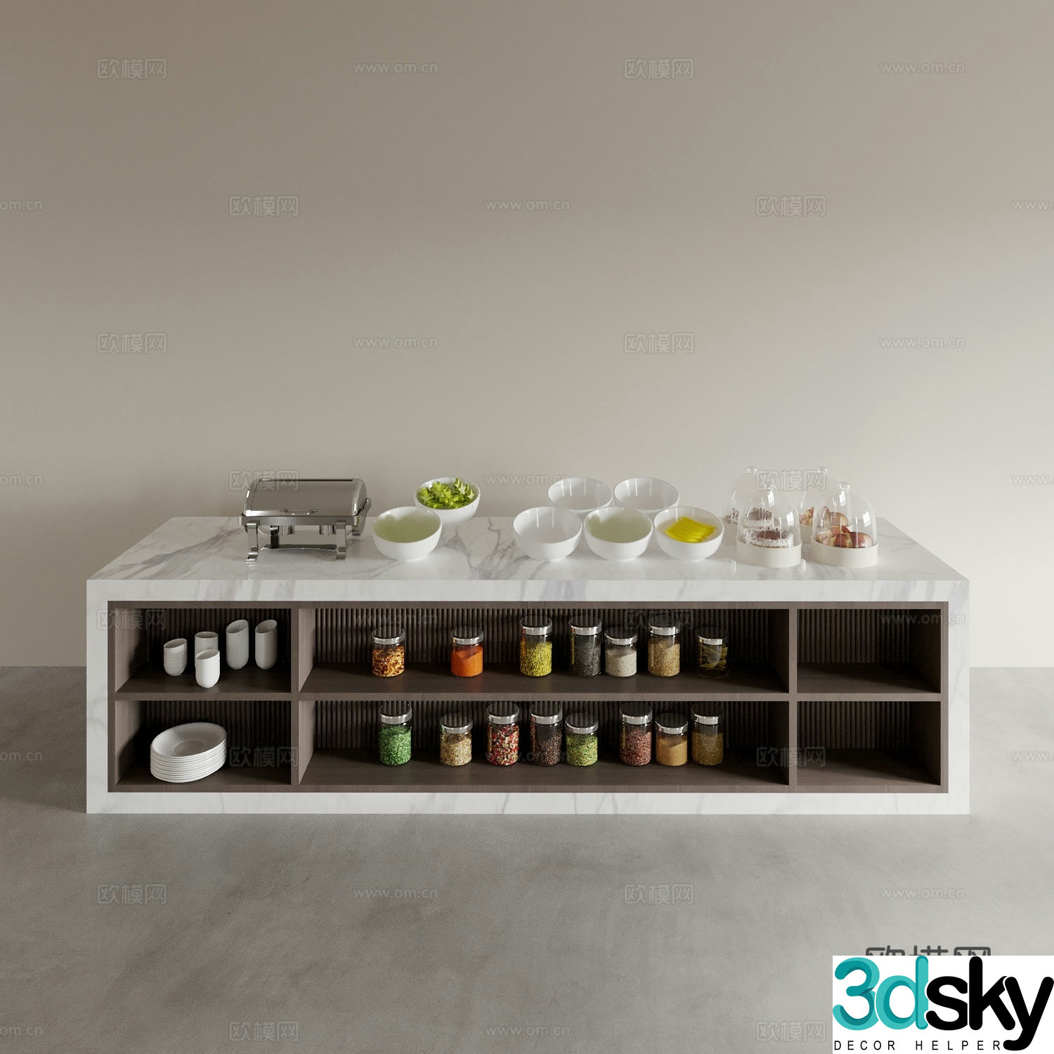 3D model of dining table buffet seasoning table