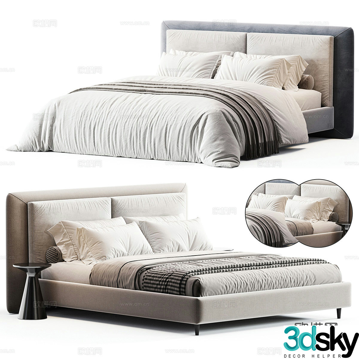 New Chinese style fabric double bed 3d model