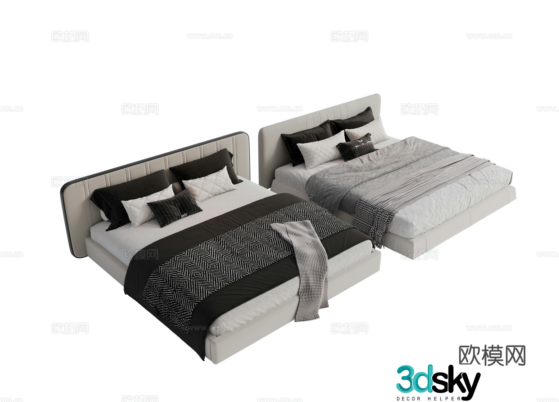 Modern fabric dual bed Main bed bedroom minimalist bed bed Minotti Modern dual bed 3D model
