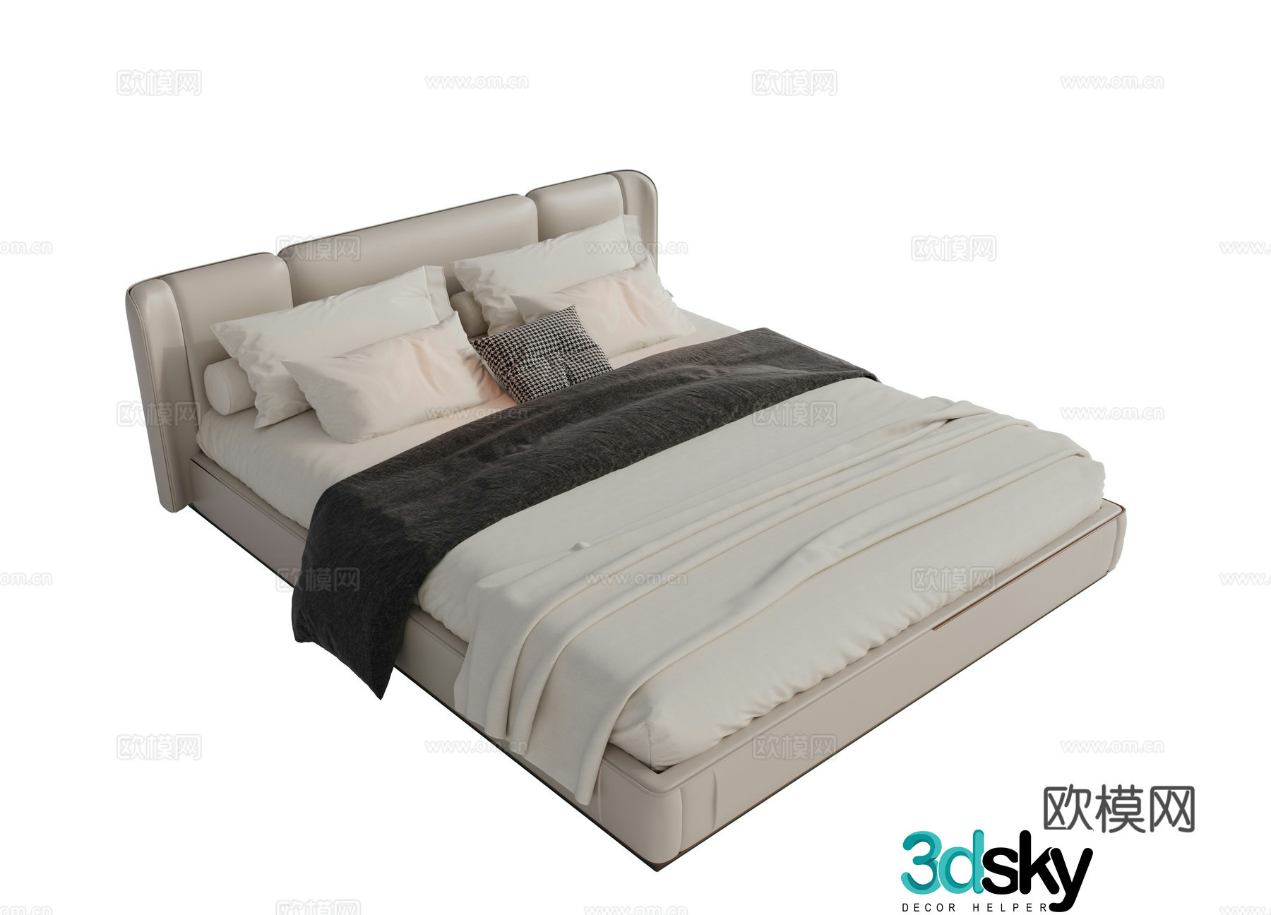 Modern fabric double bed master bedroom bed minimalist bedroom bed Minotti modern double bed 3d model