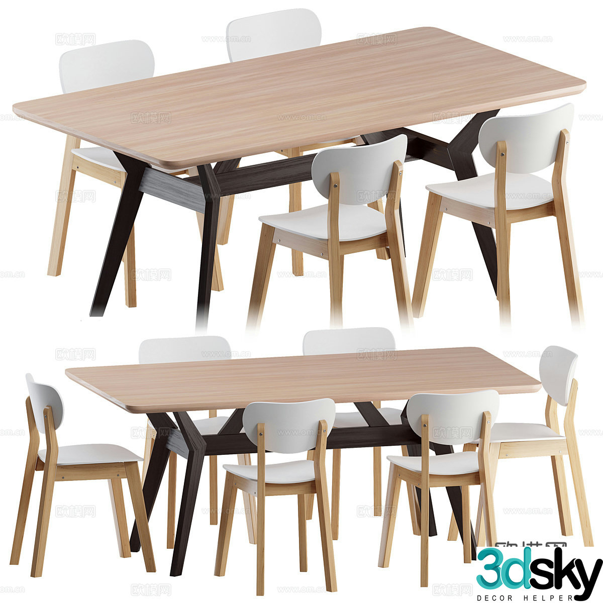 Nordic dining table and chair 3d model