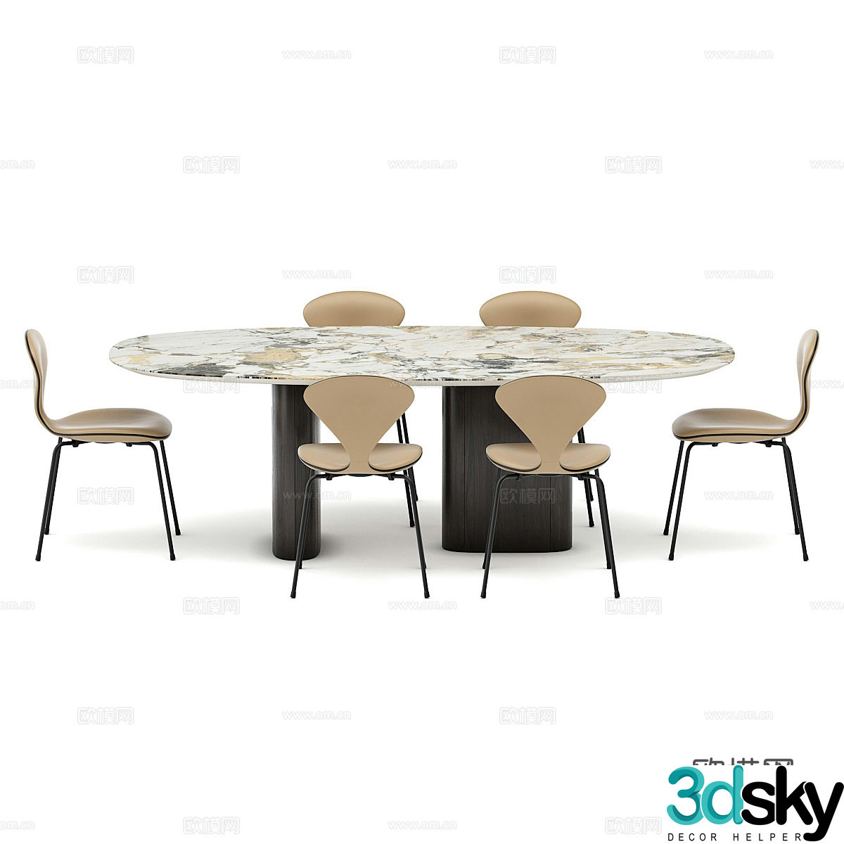 Modern light luxury dining table and chair 3D model