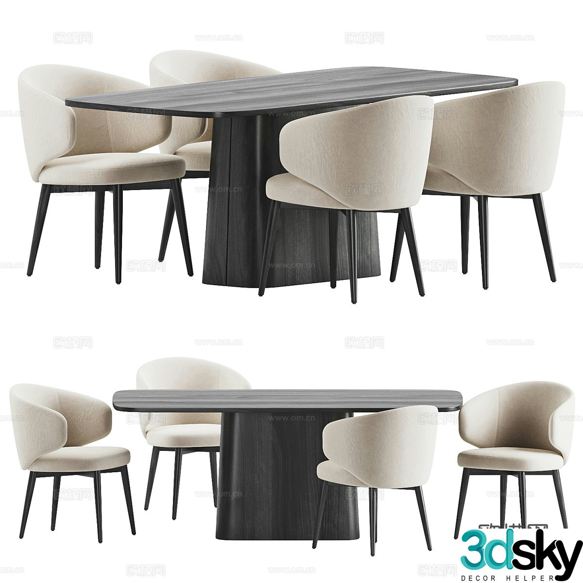 Modern dining table and chair 3d model