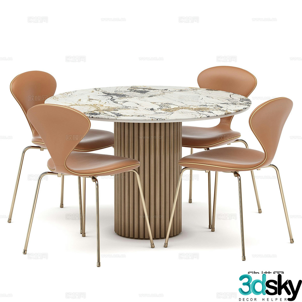 Modern light luxury dining table and chair 3D model