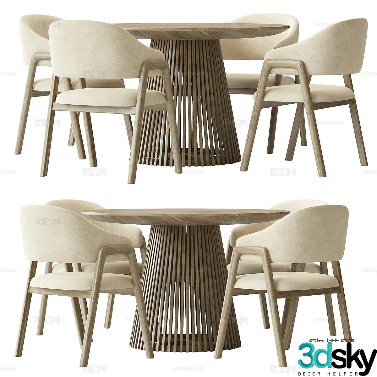 New Chinese dining table and chair 3D model