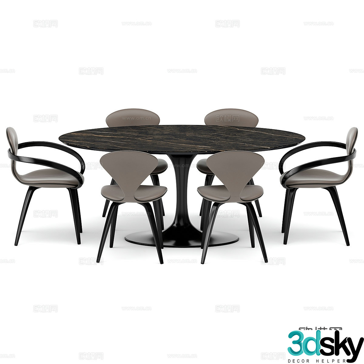 Modern light luxury dining table and chair 3D model