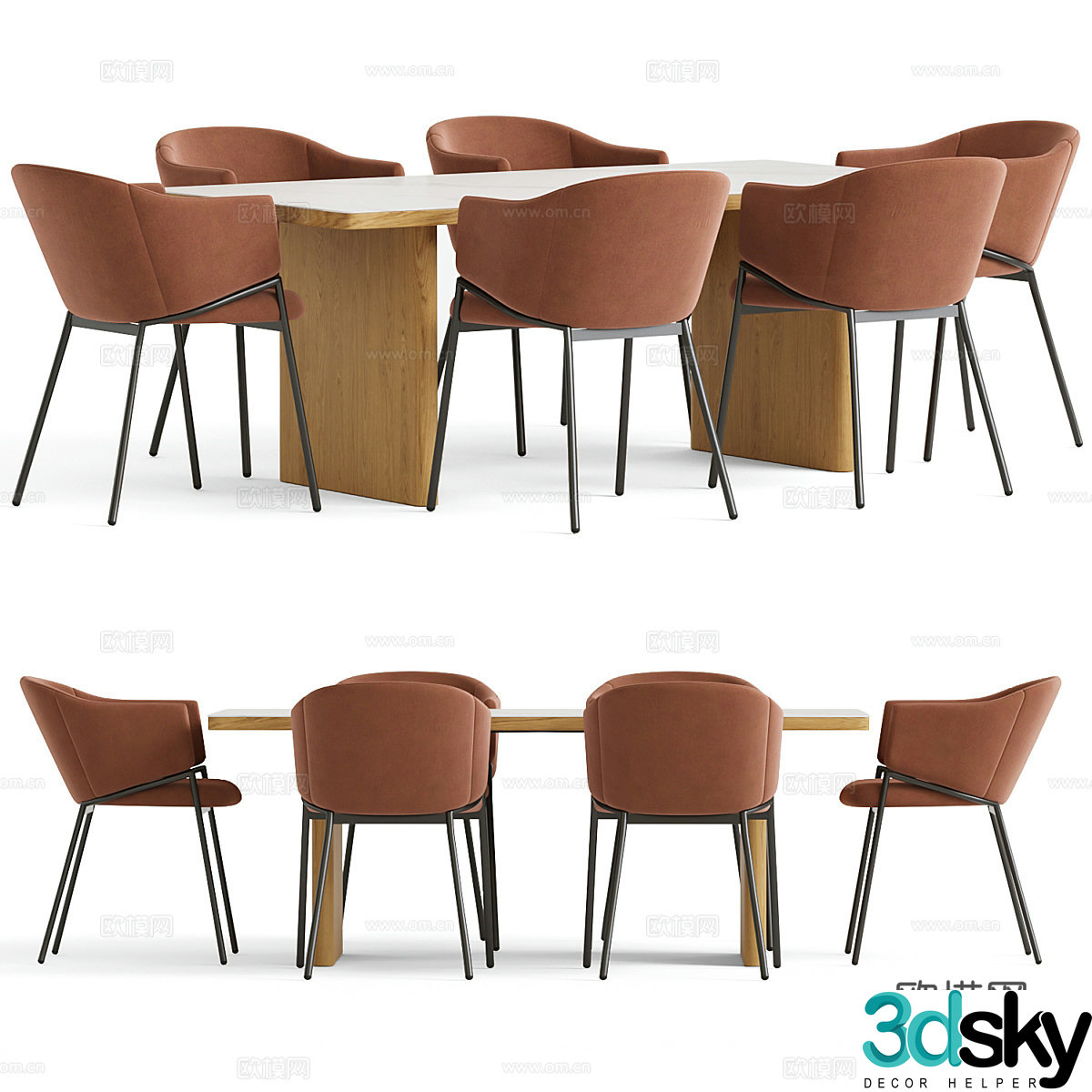 Modern dining table and chair 3d model