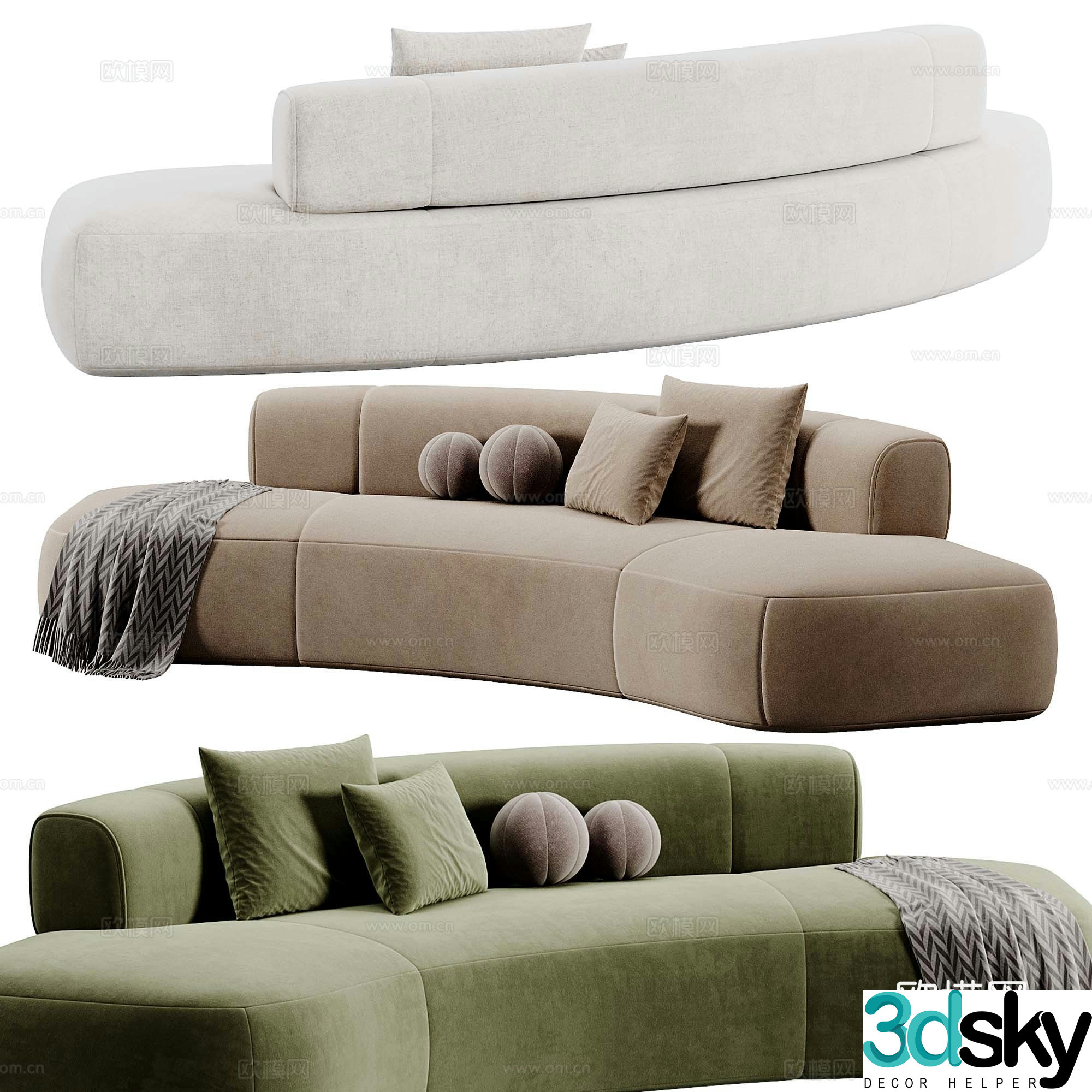 Modern fabric special-shaped sofa 3D model