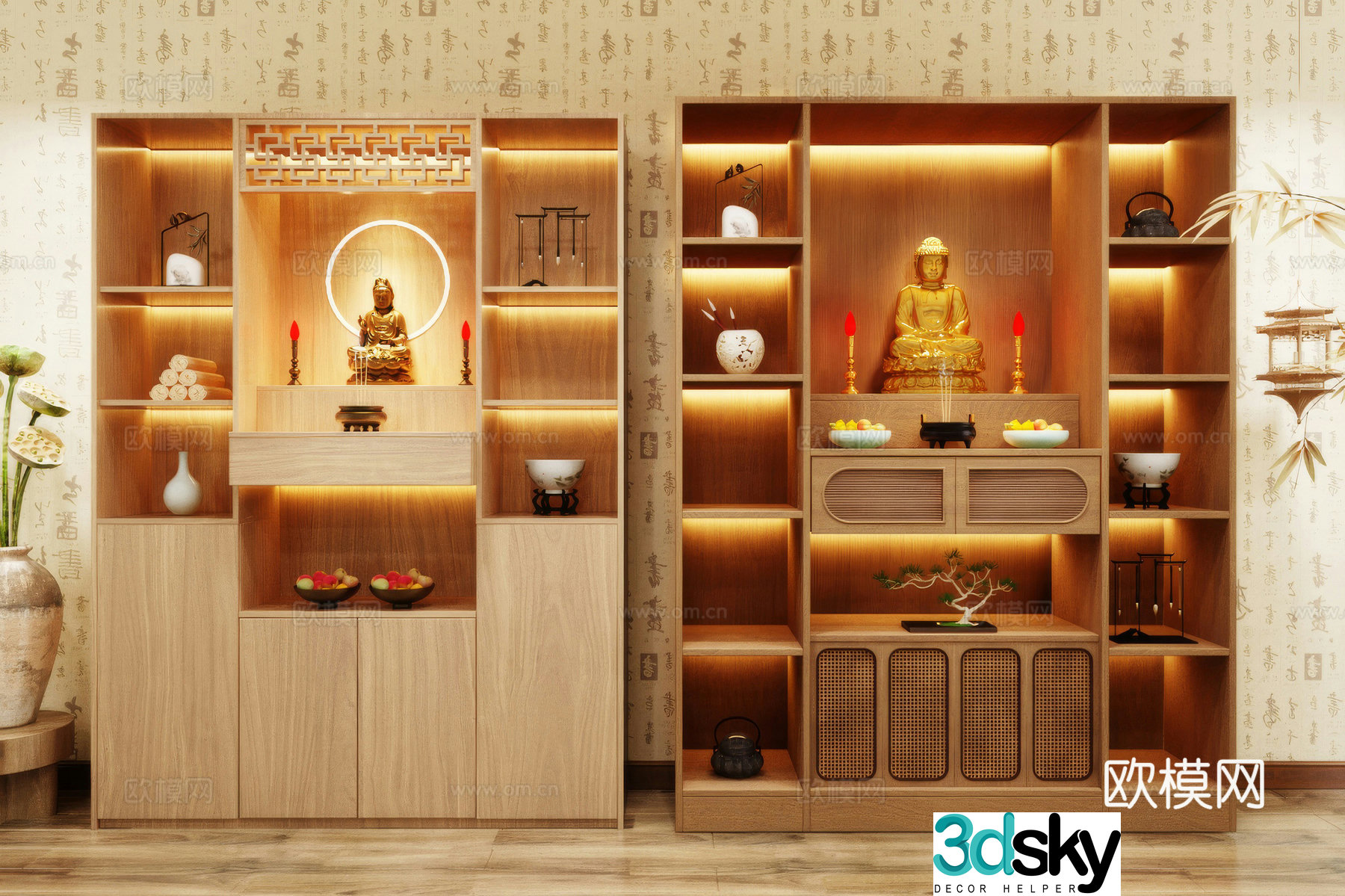 Buddha niche shrine hostel incense stove candle holder 3d model