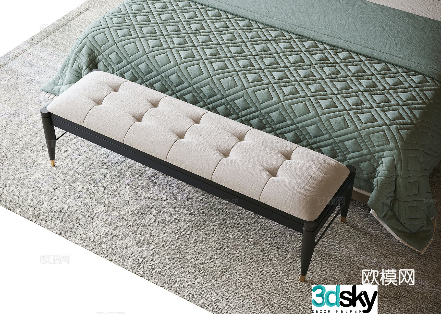 Modern bed tail stool sofa stool changing shoe stool 3D model