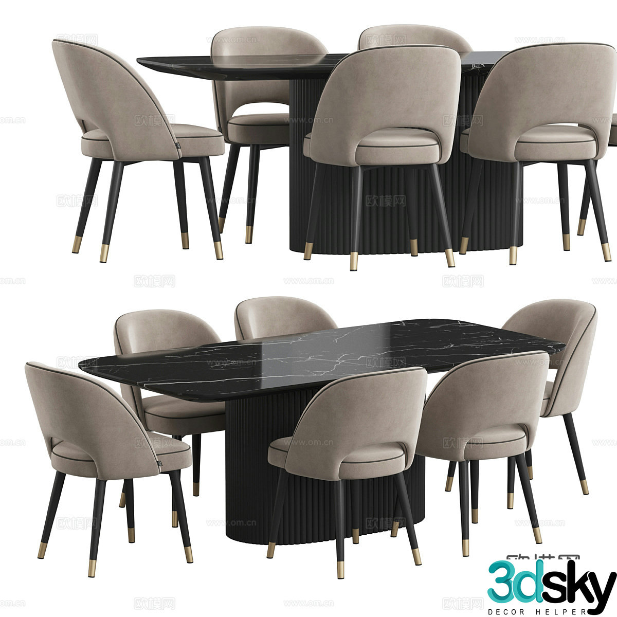 Modern light luxury dining table and chair 3D model