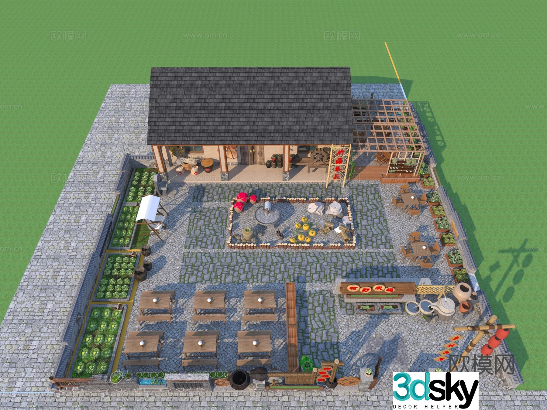Modern rural house rural courtyard sketch 3D model
