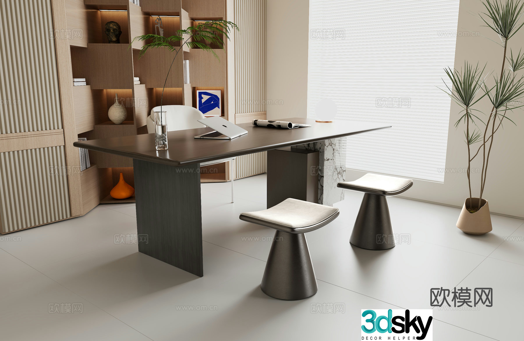 Italian desk office desk green plant potted 3d model