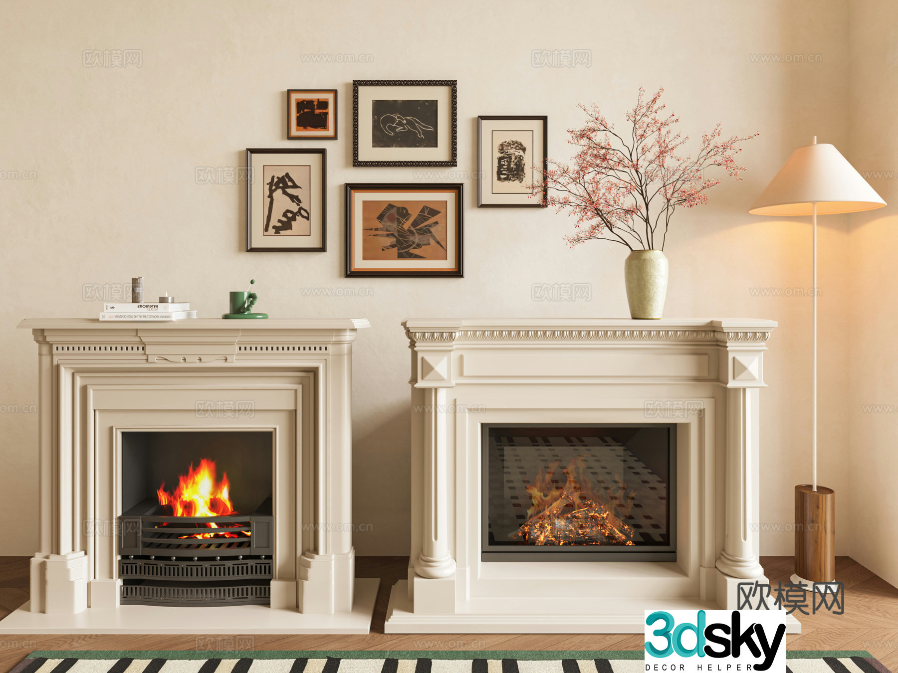 French fireplace firewood stove simple European fireplace French decorative painting combination French combination painting 3D model