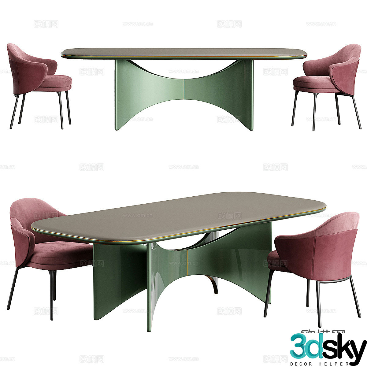 Modern light luxury dining table and chair 3D model