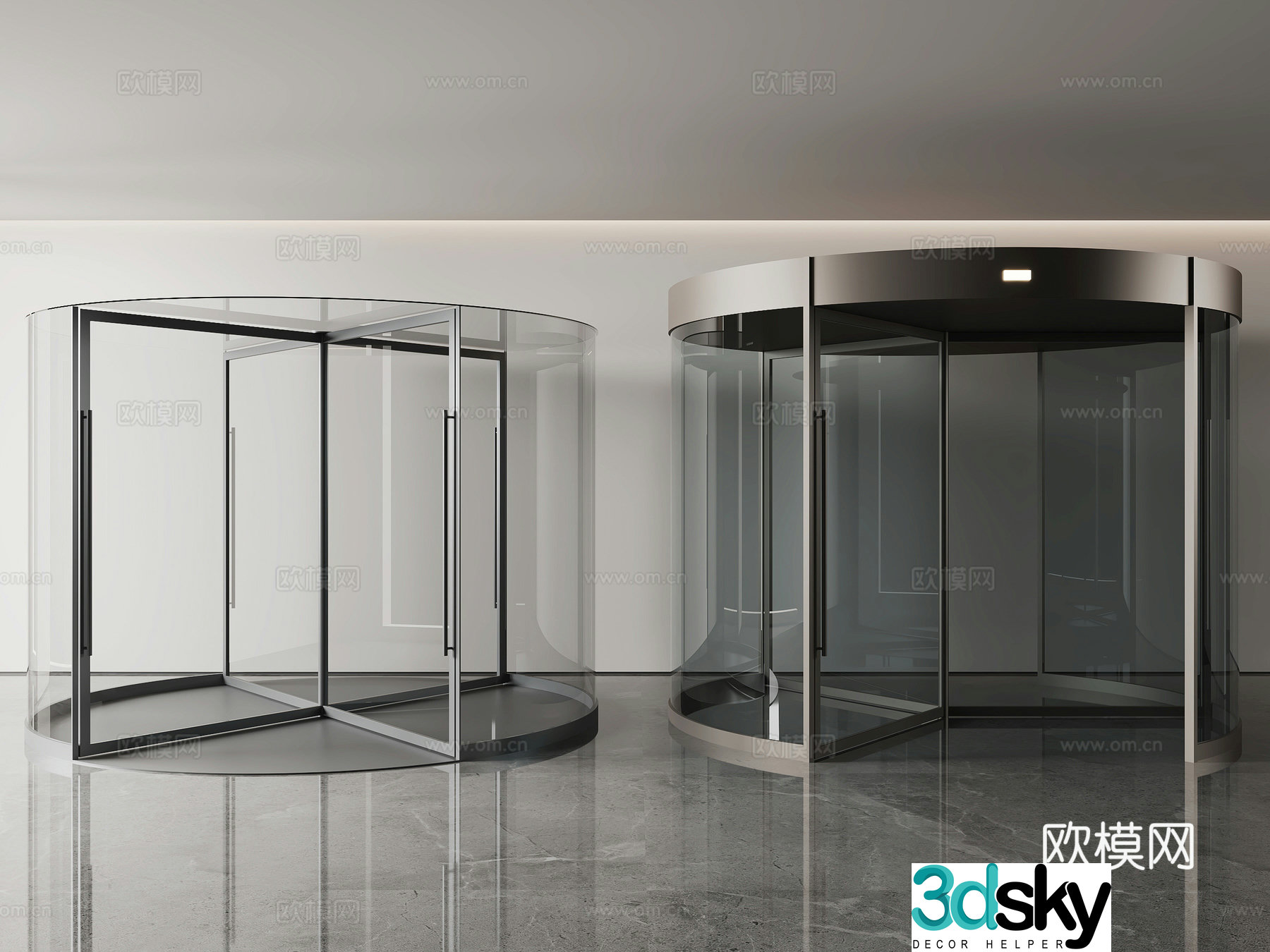 Modern home entrance glass revolving door glass window 3d model