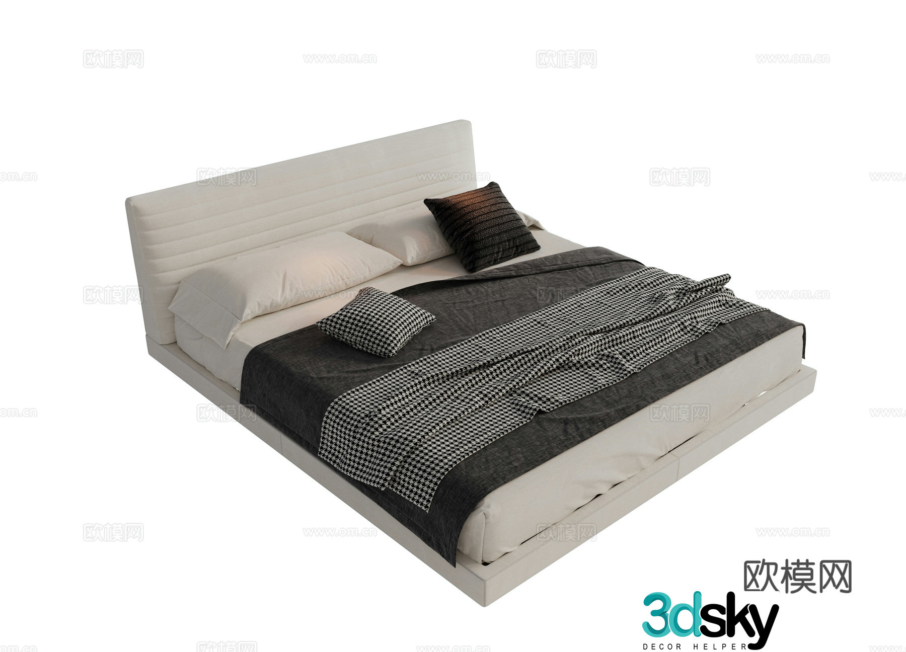 Modern fabric dual bed Main bed bedroom minimalist bed bed Minotti Modern dual bed 3D model