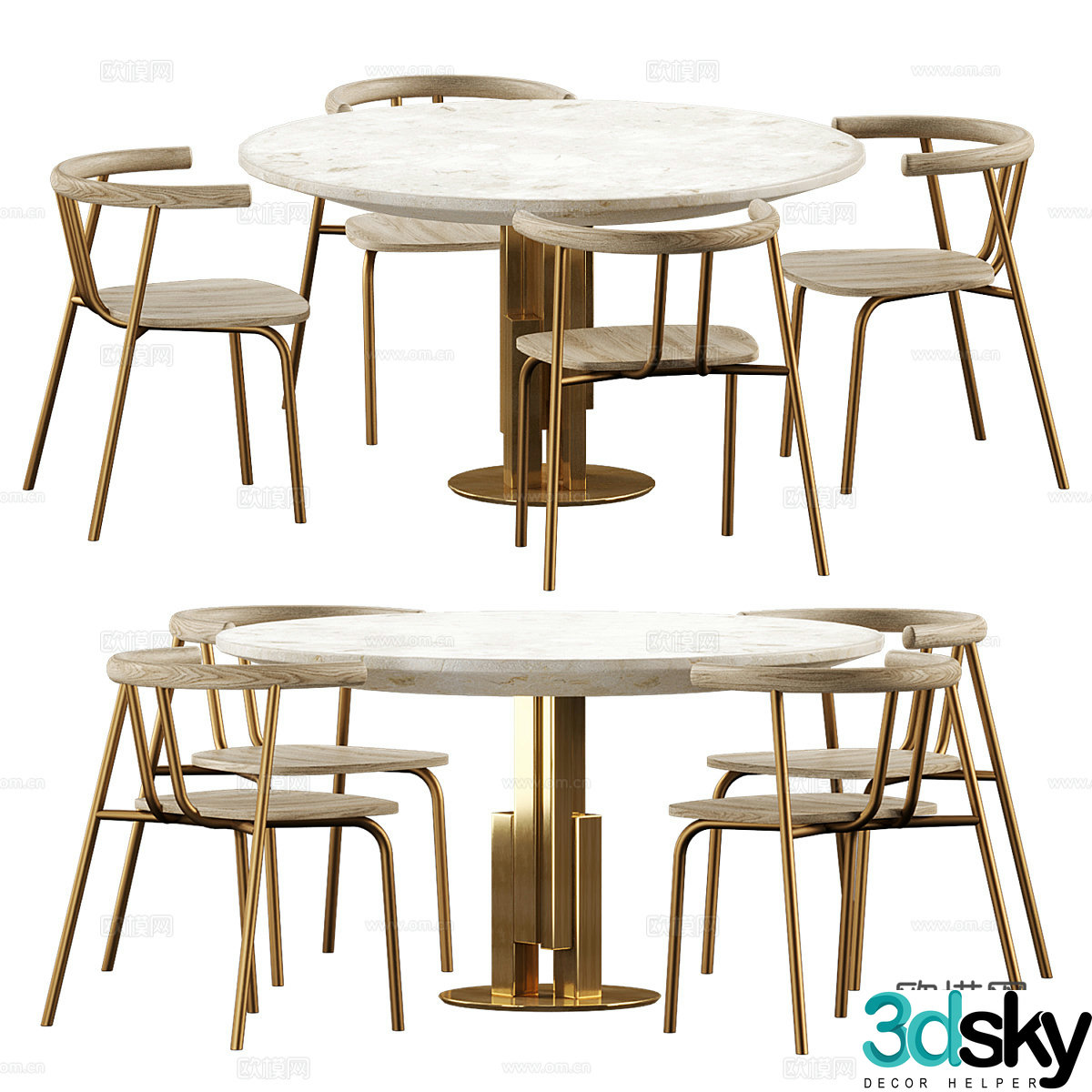 Modern light luxury dining table and chair 3D model