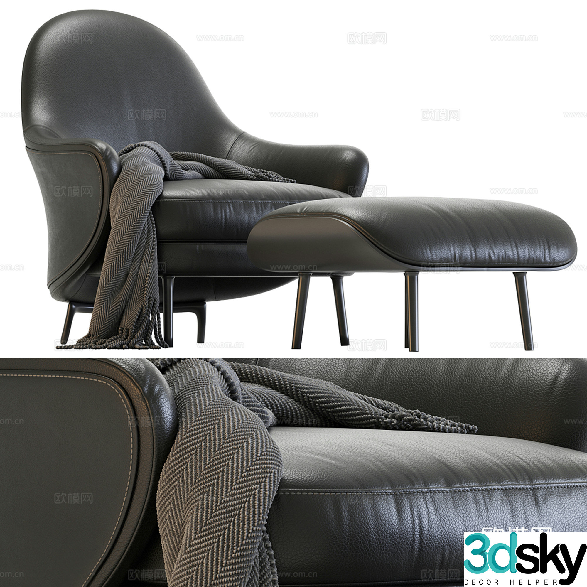 Modern leather lounge chair 3d model