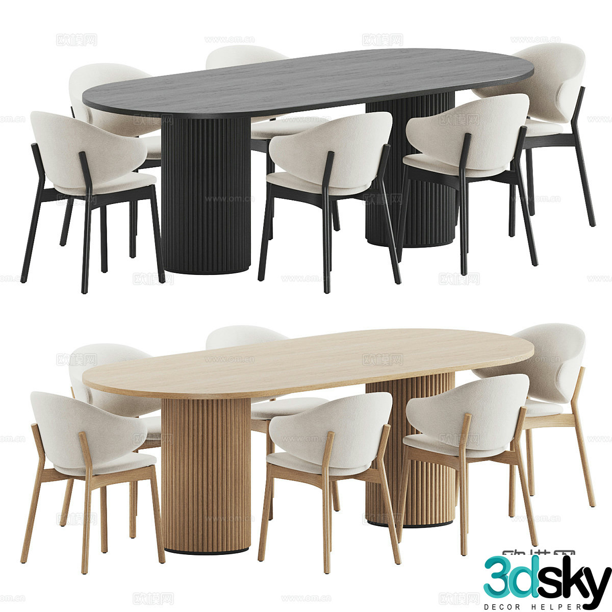 New Chinese dining table and chair 3D model