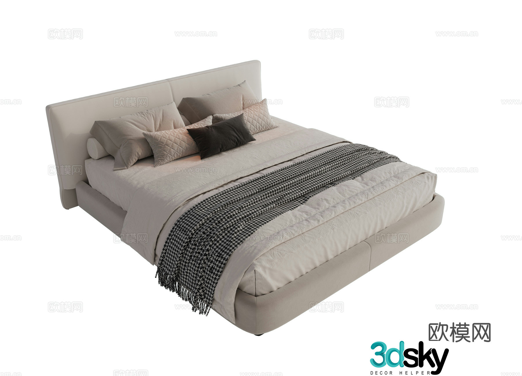 Modern fabric dual bed Main bed bedroom minimalist bed bed Minotti Modern dual bed 3D model