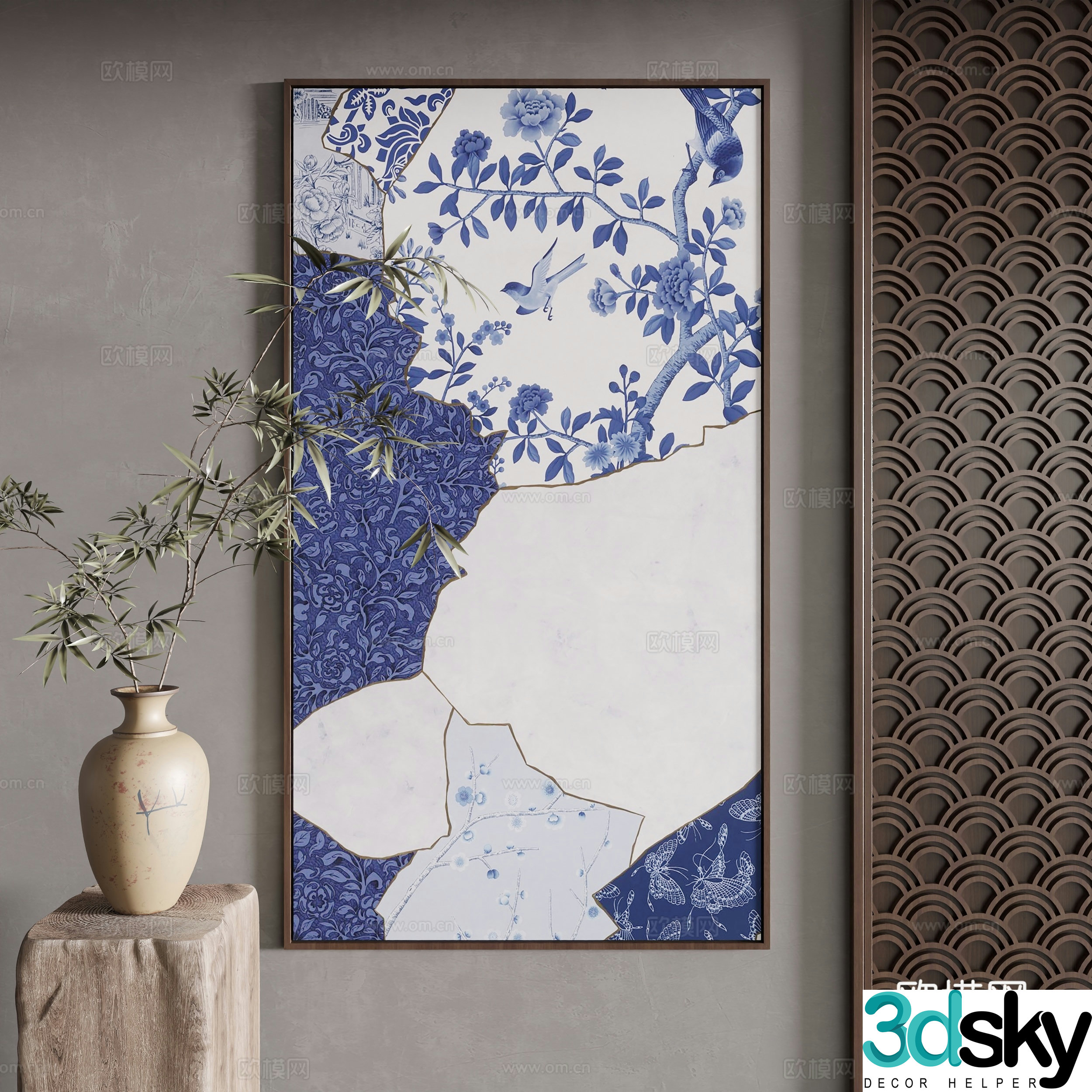 New Chinese style decorative painting 3D model