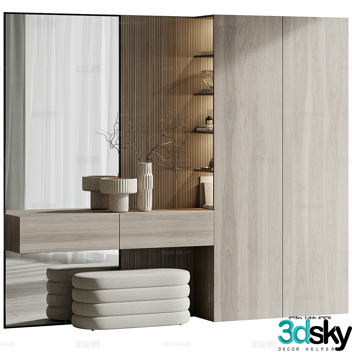 New Chinese style wardrobe dressing table 3D model