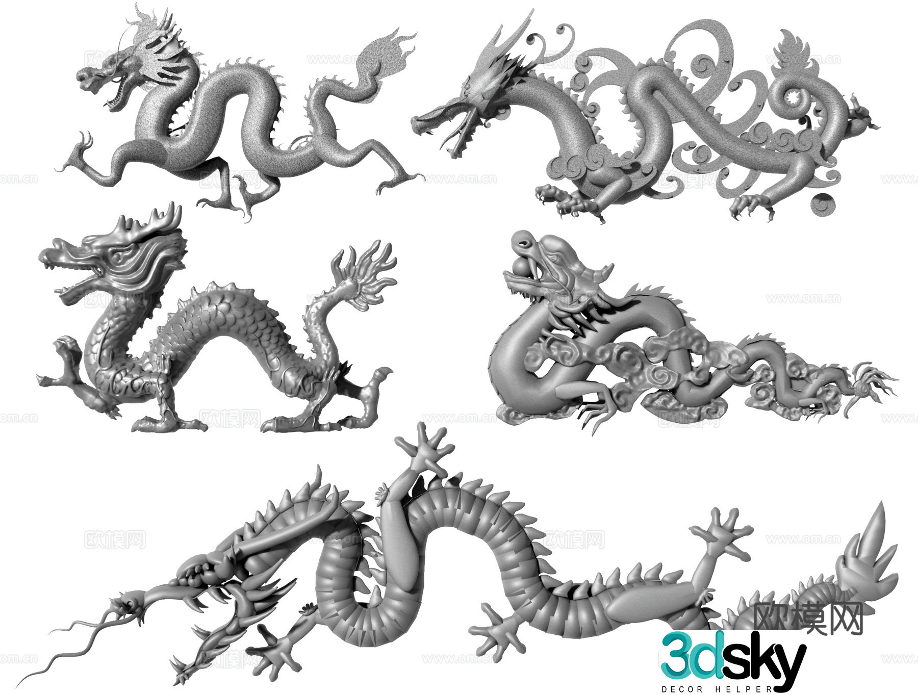 Chinese Dragon Sculpture Xianglong Wandering Dragon Shenlong Wolong Tenglong Chinese Dragon Dragon Head Stone Sculpture 3D Model