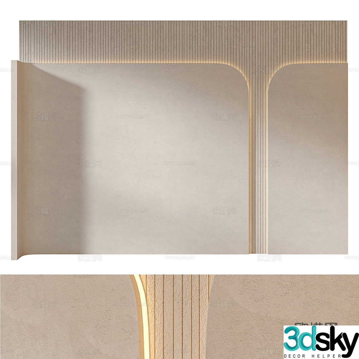Modern creamy style bedroom background wall 3d model