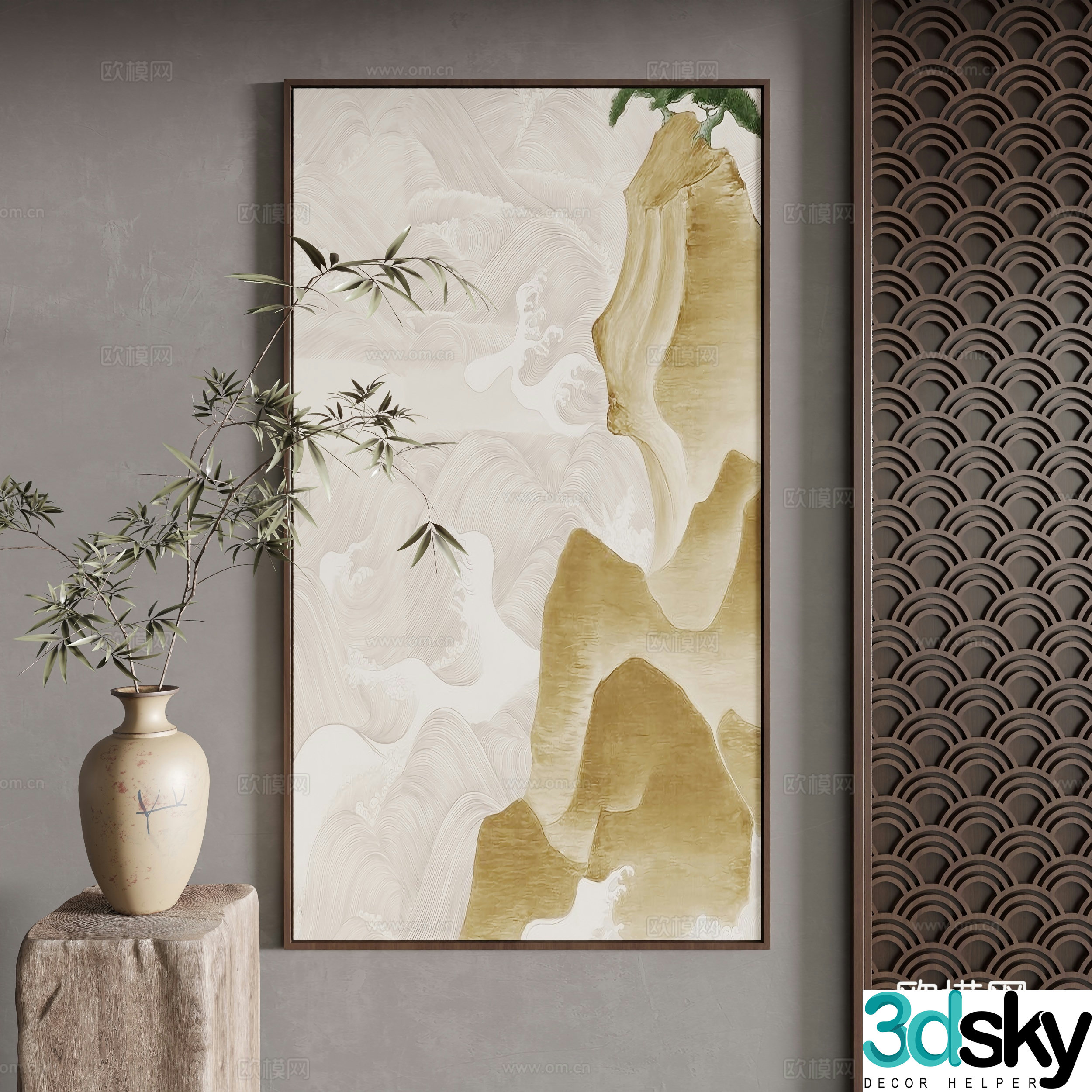 New Chinese style decorative painting 3D model