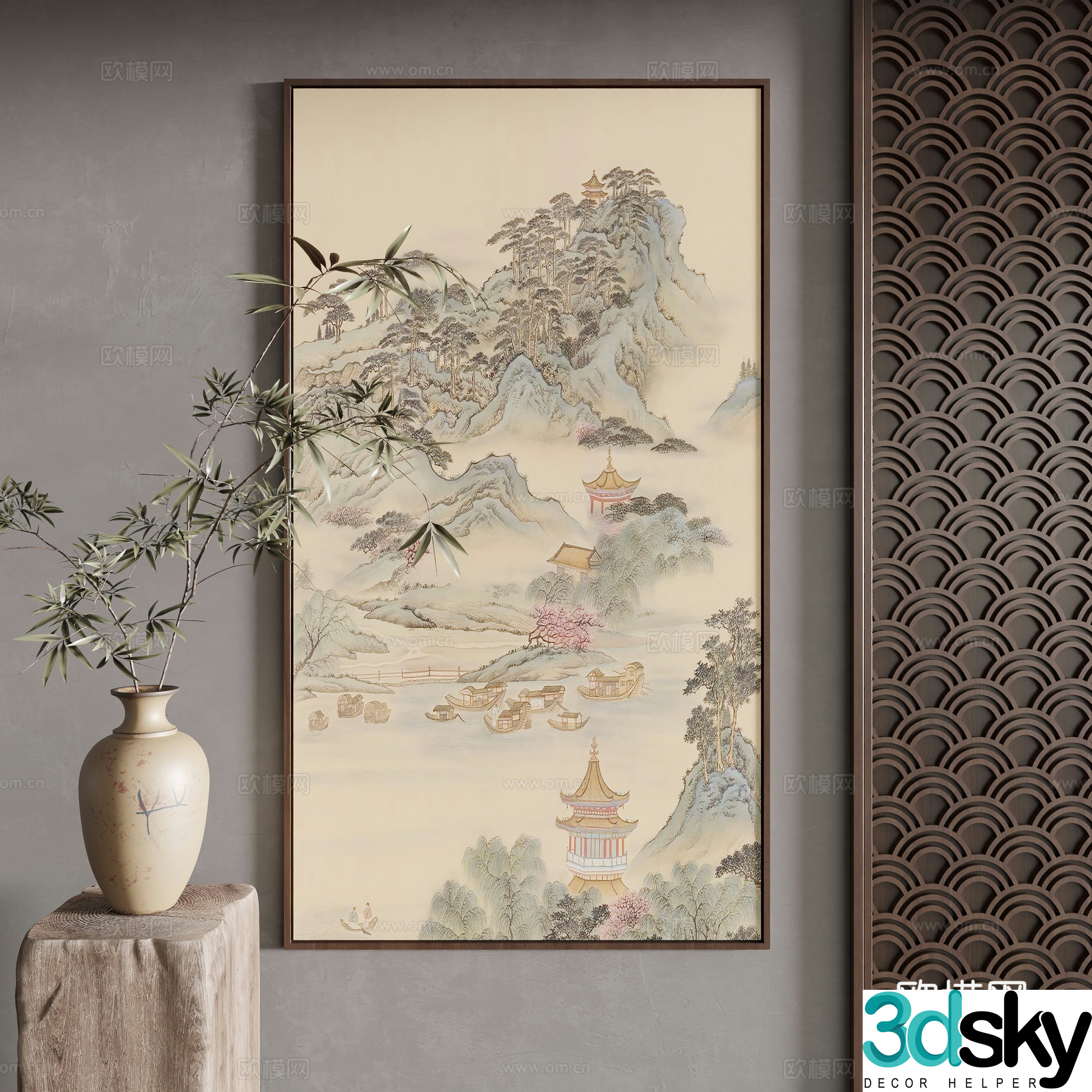 New Chinese style decorative painting 3D model