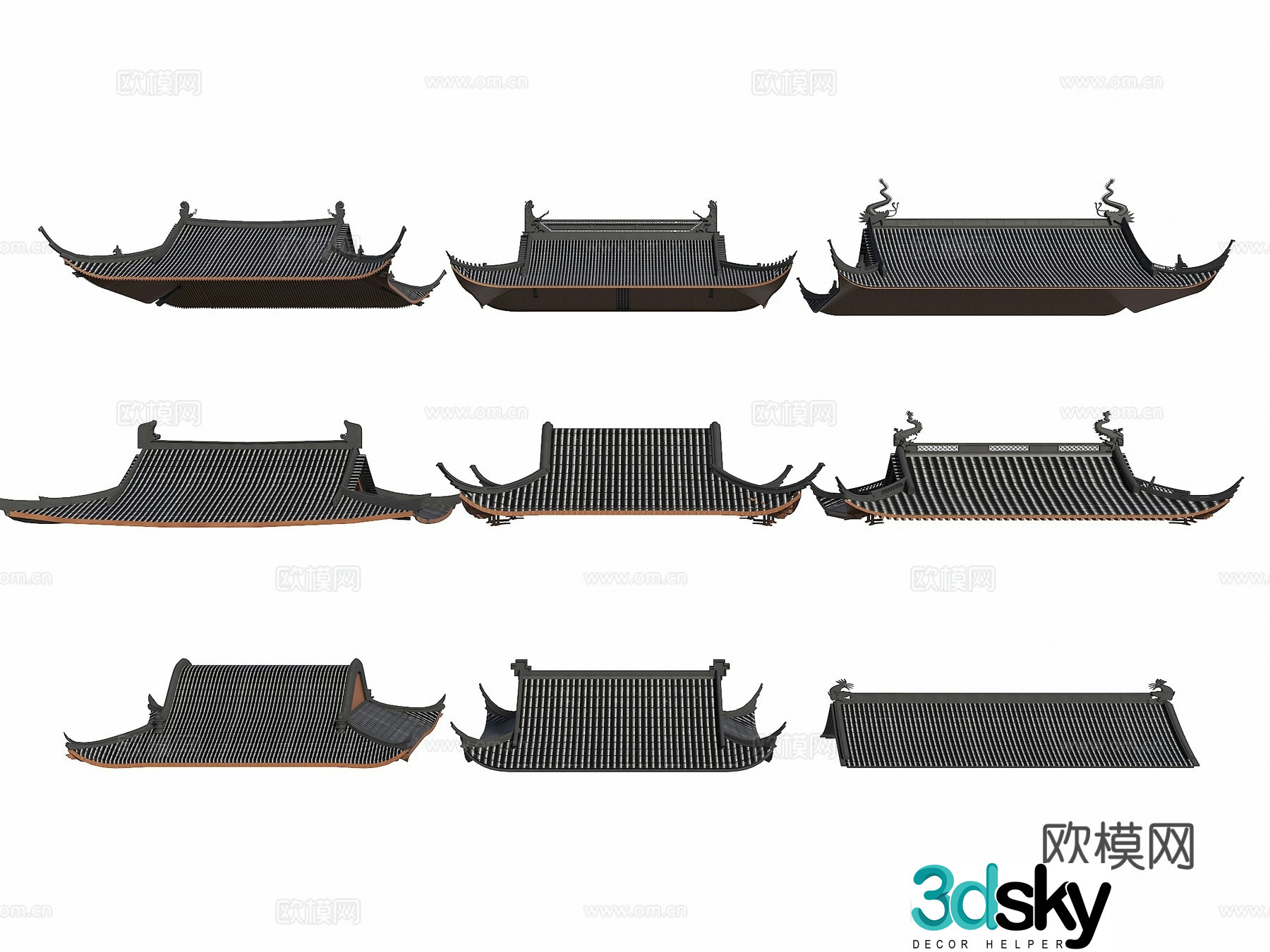 Chinese -style eaves ancient built -in tile tile tablet style 3D model