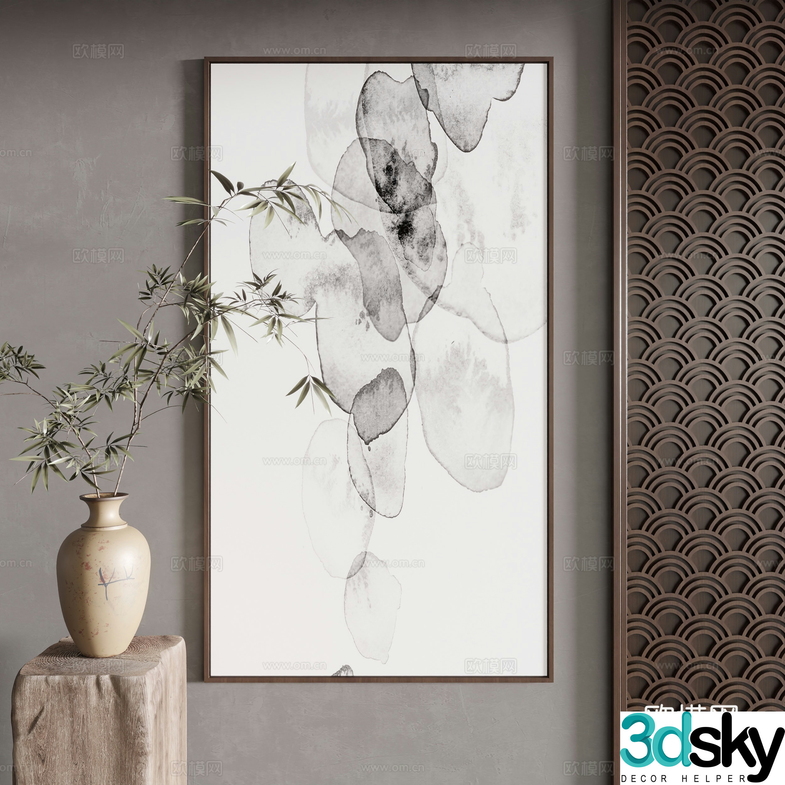 New Chinese style decorative painting 3D model