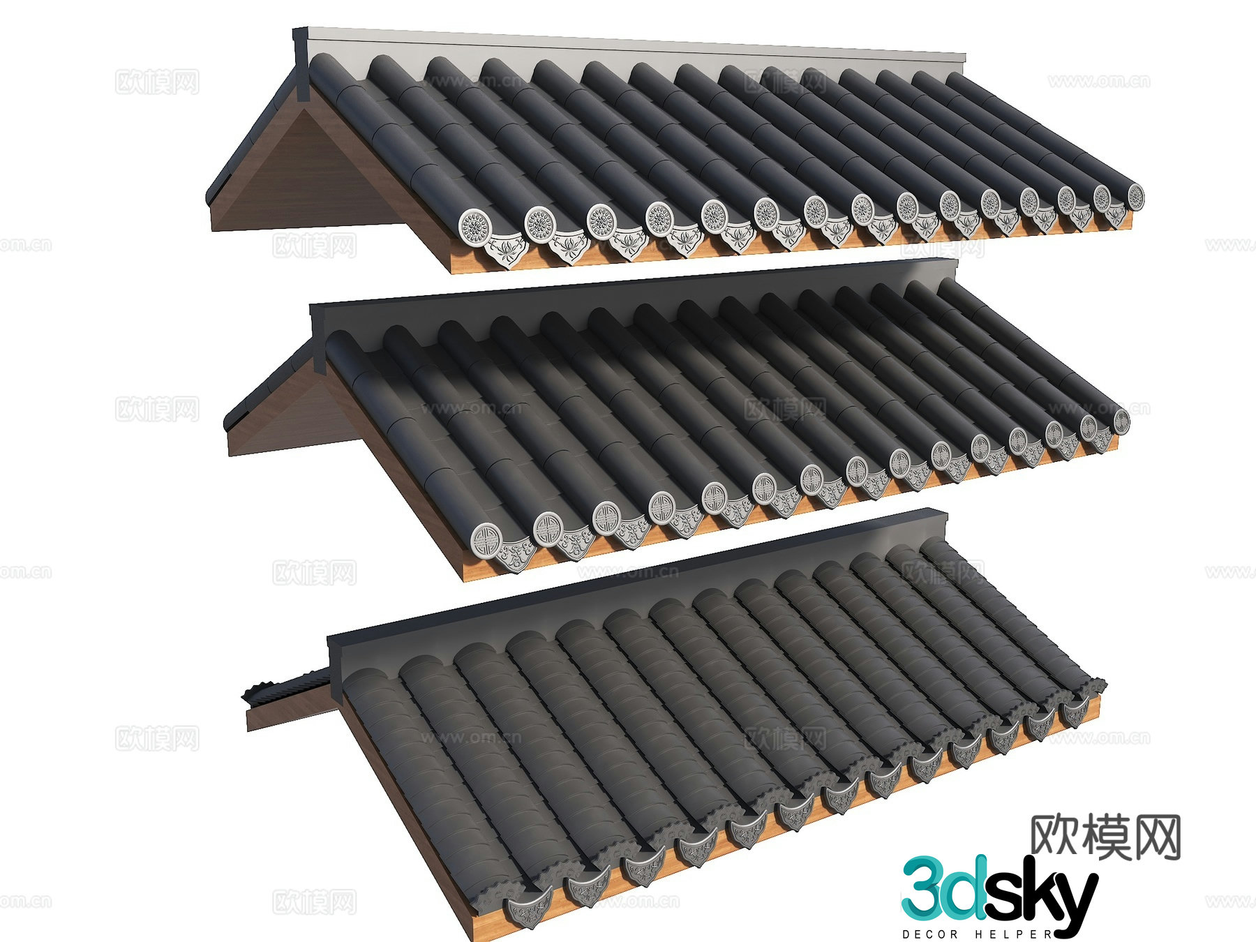 Chinese -style eaves ancient built -in tile tile tablet style 3D model