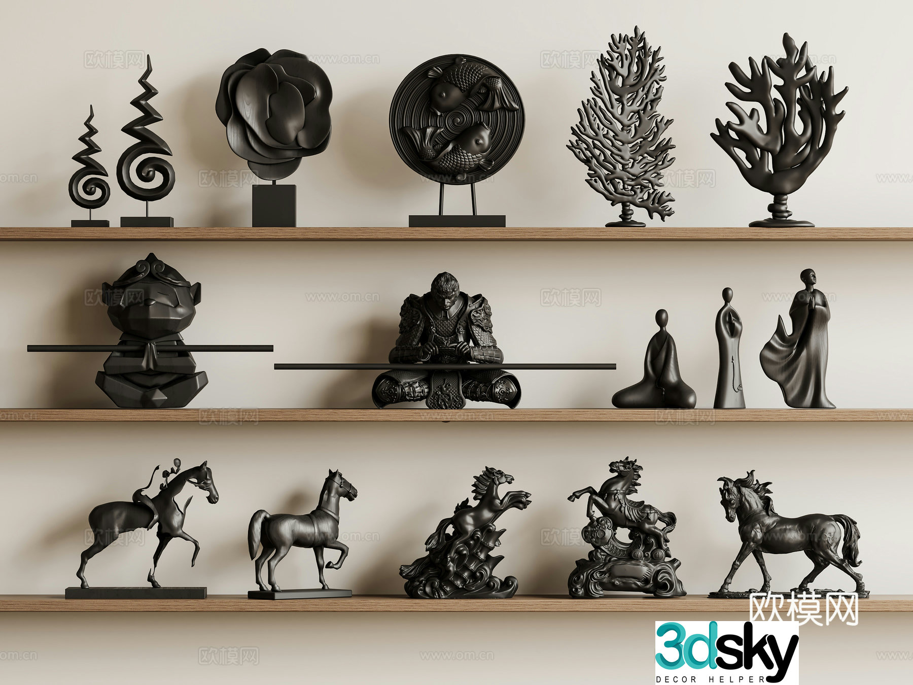 Chinese sculpture ornaments Wasabi sculpture ornaments Wood carving ornaments Animal horse sculpture ornaments 3D model