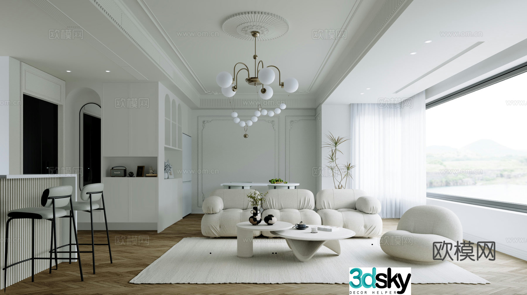 French living and dining room 3d model
