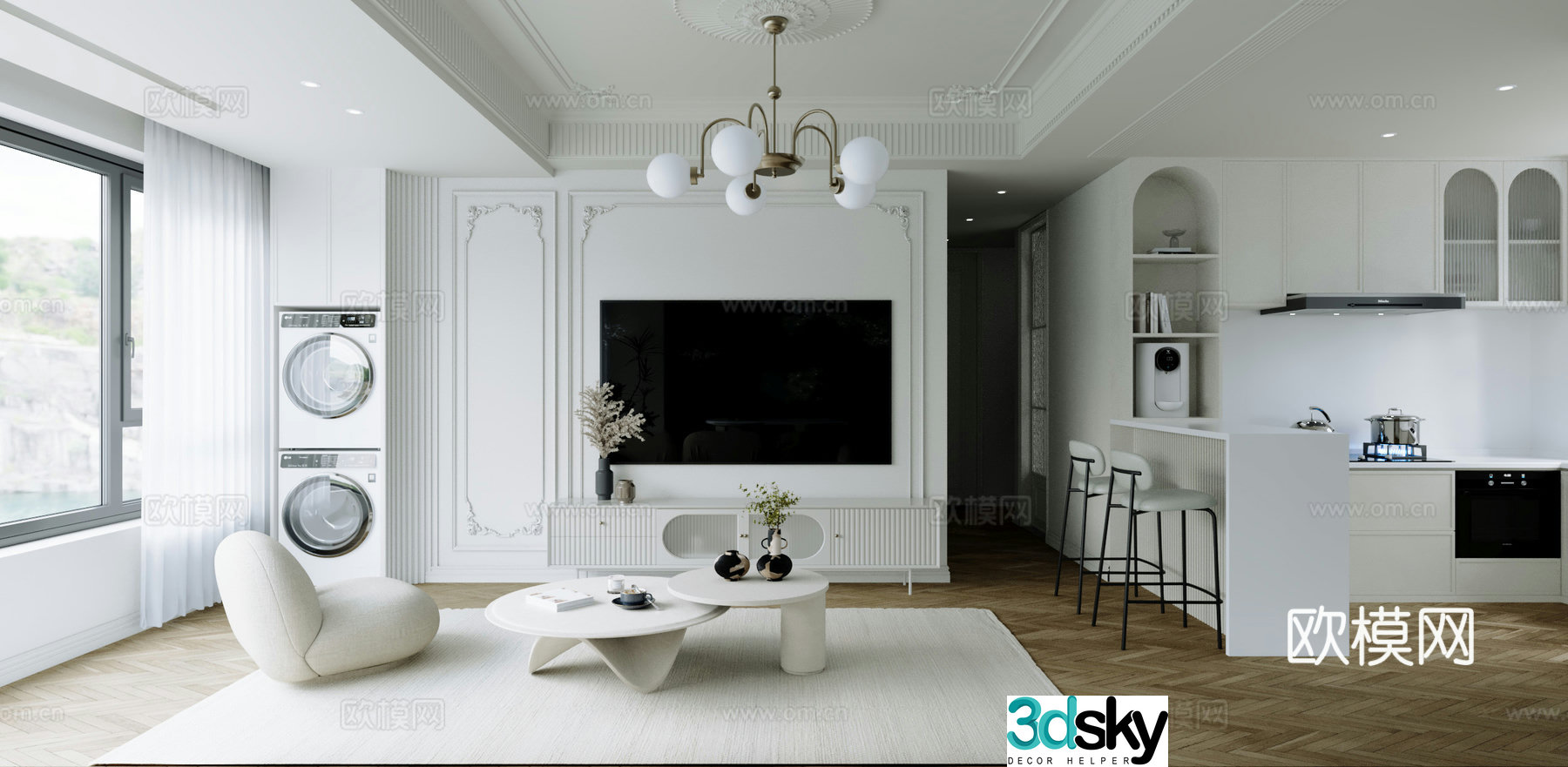 French living and dining room 3d model