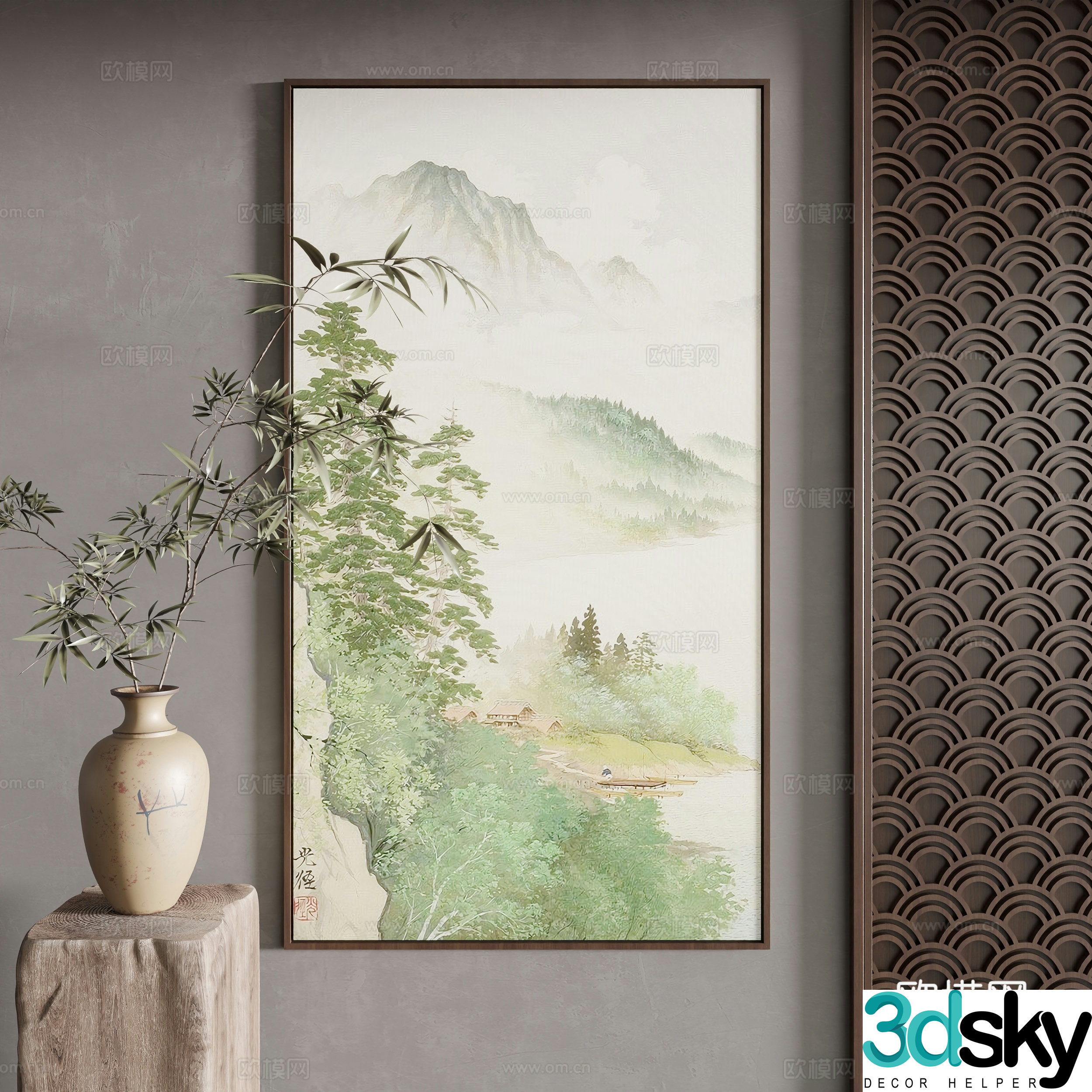New Chinese style decorative painting 3D model