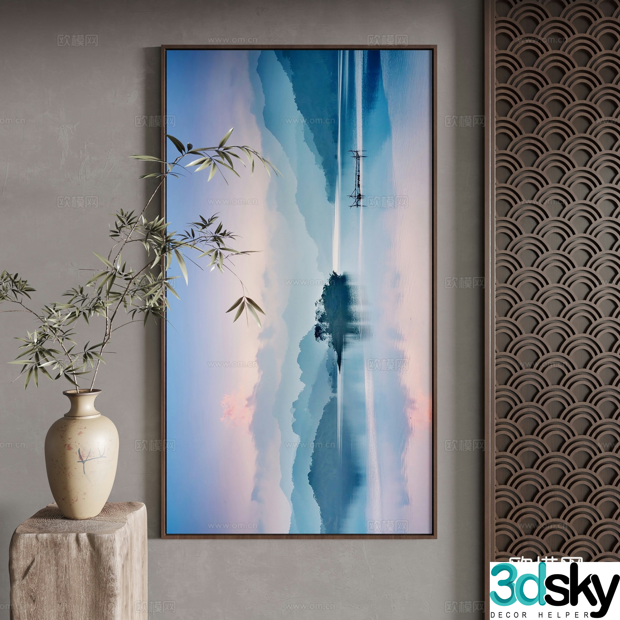 New Chinese style decorative painting 3D model