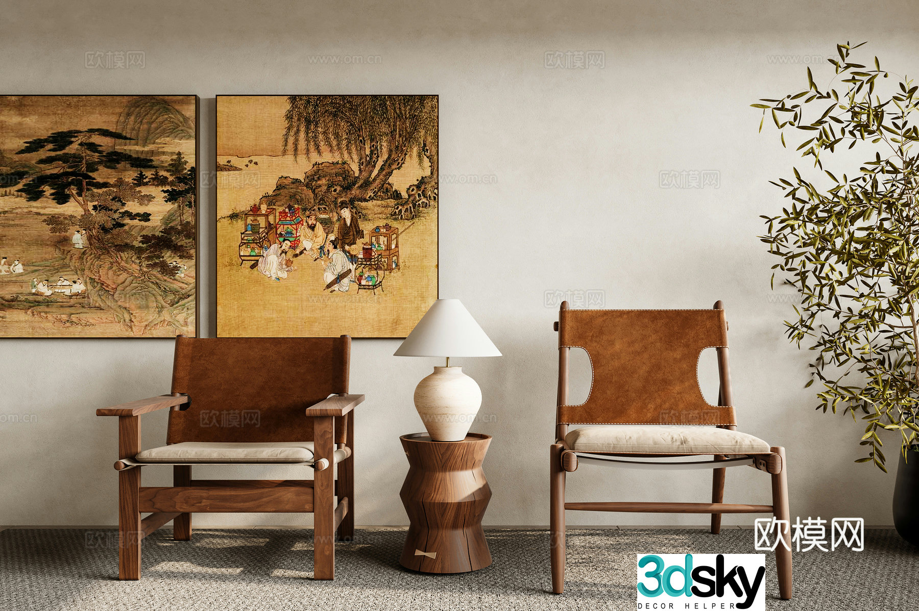 Chinese casual chair Wasabi style leisure chair Leisure chair combination Single chair 3D model