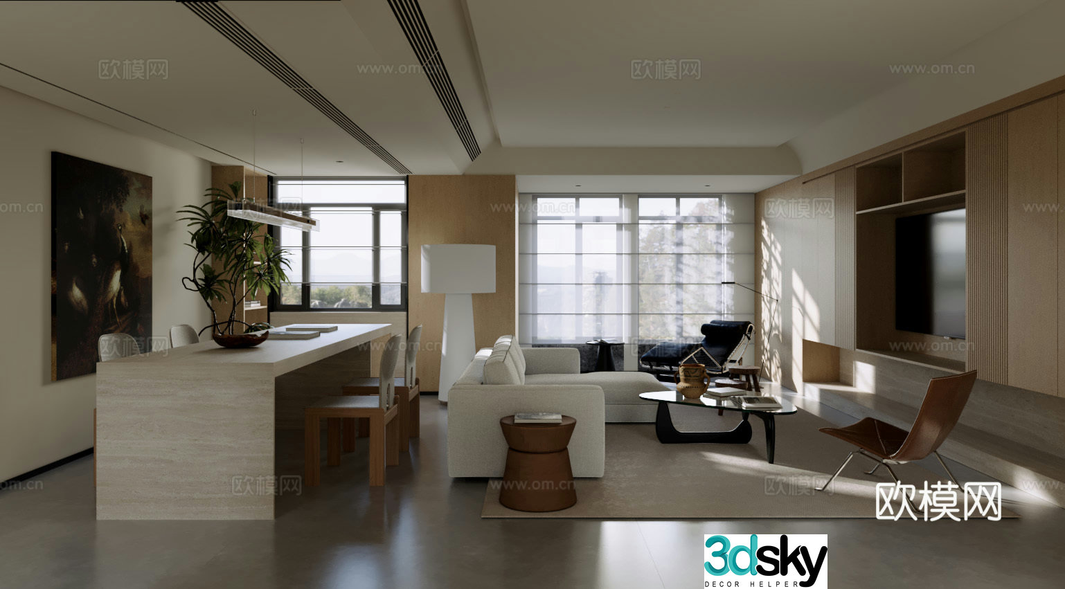 3D model of medieval style living room restaurant