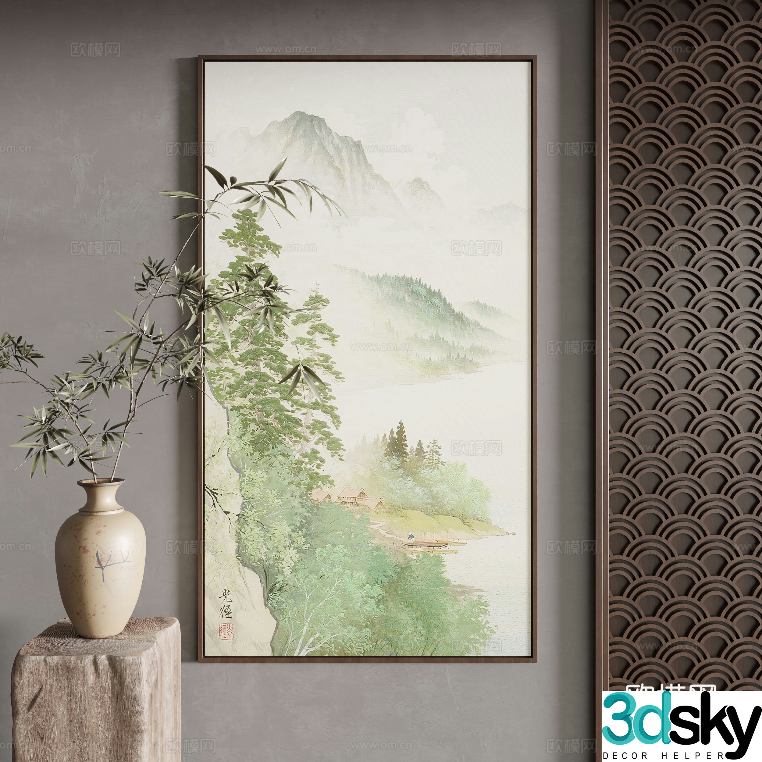New Chinese style decorative painting 3D model